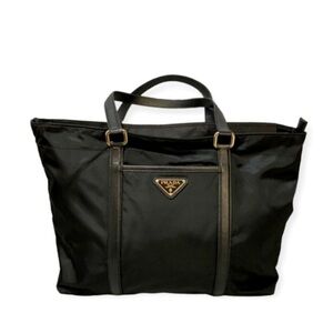 Authentic Prada Tessuto Nylon Tote Bag | Black Triangle Logo | Lampo Zipper